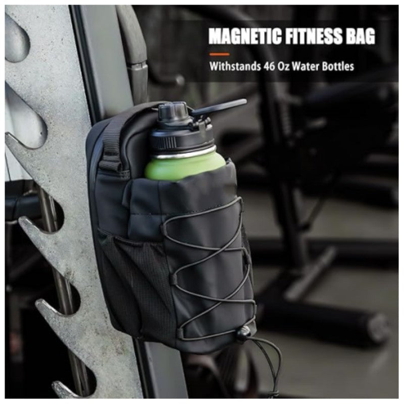 Magnetic gym bottle bag in use