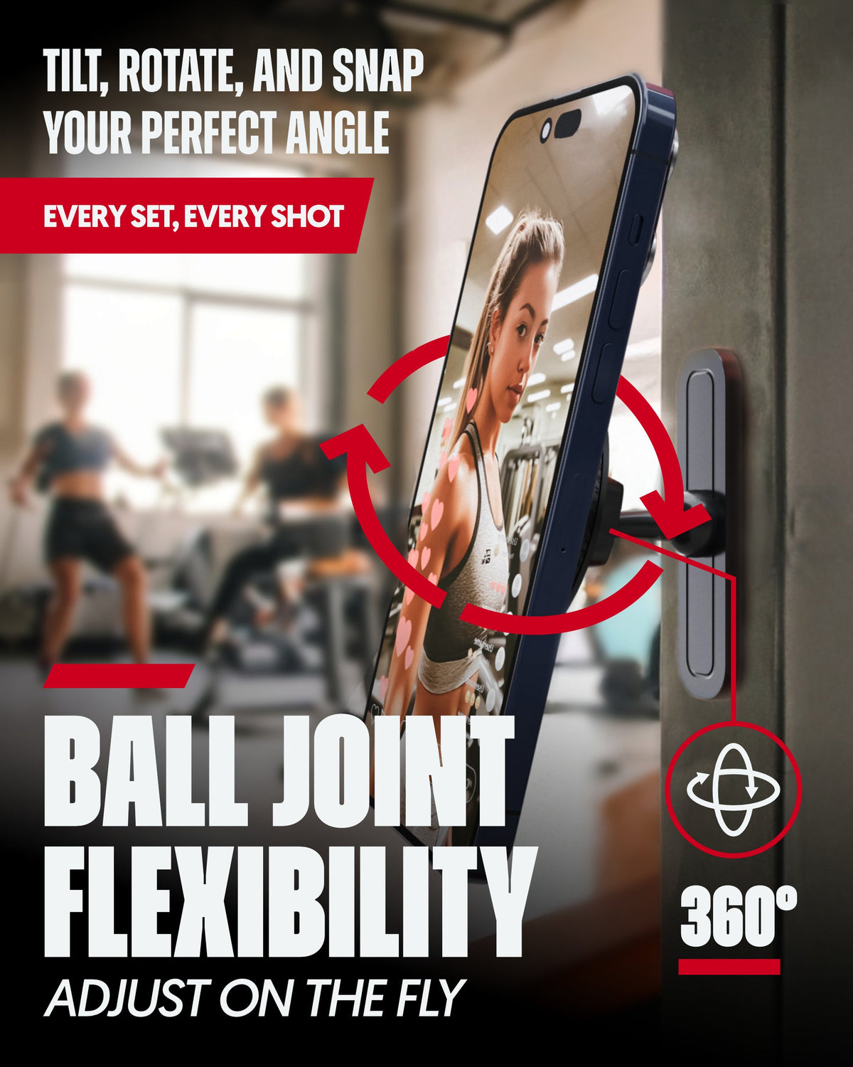 BLAUBECK Magnetic Gym Phone Mount attached to compatible gym equipment
